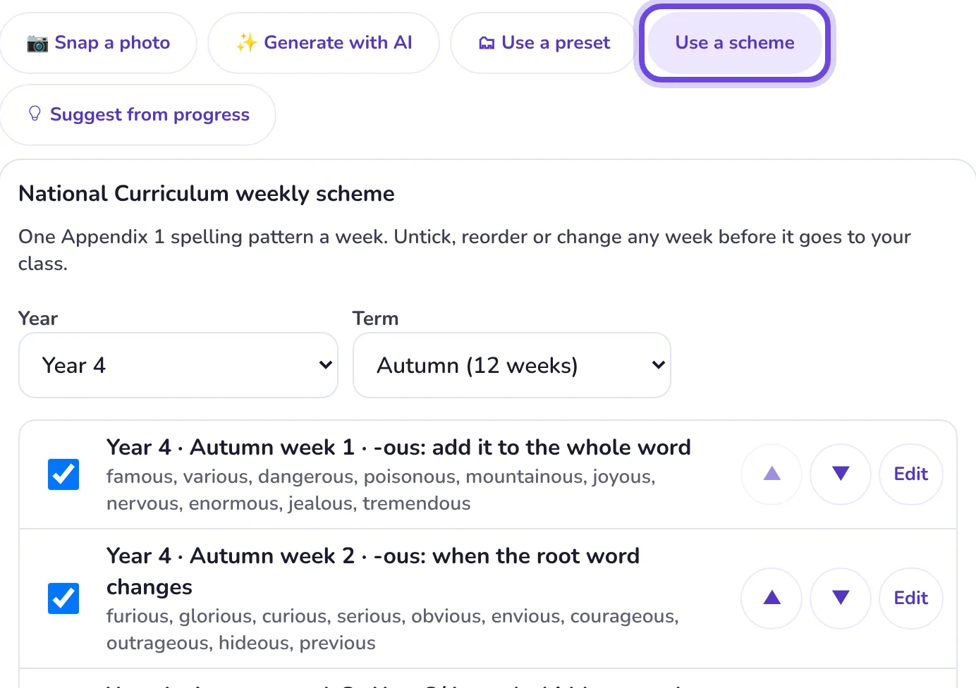 The class Assign list tab, with the Use a scheme button ringed.
