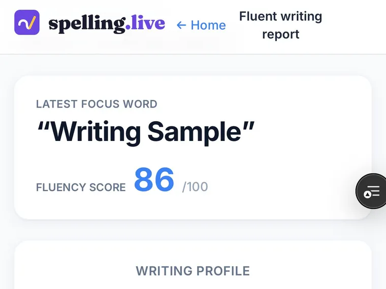 The Fluent writing report - a fluency score with a writing profile across joins, slant, baseline, spacing and legibility
